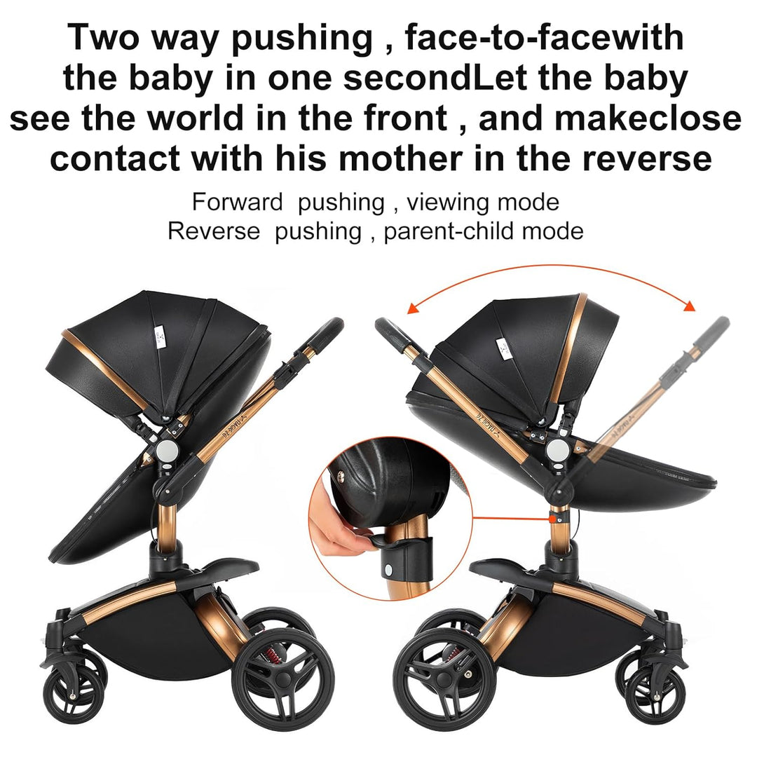 3 in 1 Baby Kinderwagen: Faltbarer Babyschale & Reversibler Babyschale mit grossem UV-Schutz 50+ Dac