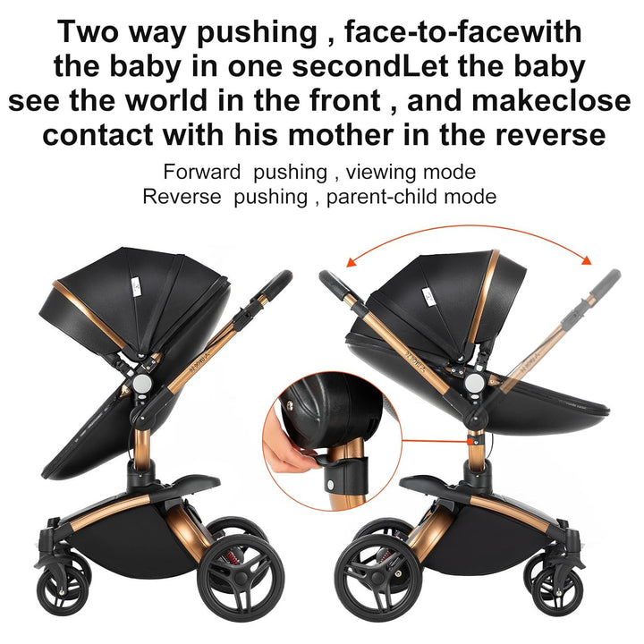 3 in 1 Baby Kinderwagen: Faltbarer Babyschale & Reversibler Babyschale mit grossem UV-Schutz 50+ Dac