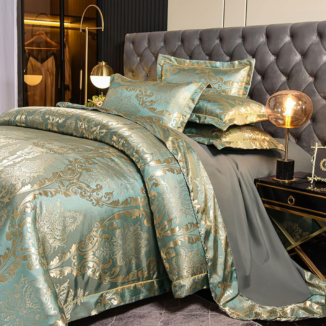 DXHOME Seiden Bettwäsche 135x200 4teilig Luxus Romantisch Blumenmuster Satin Wendebettbezug Jacquard