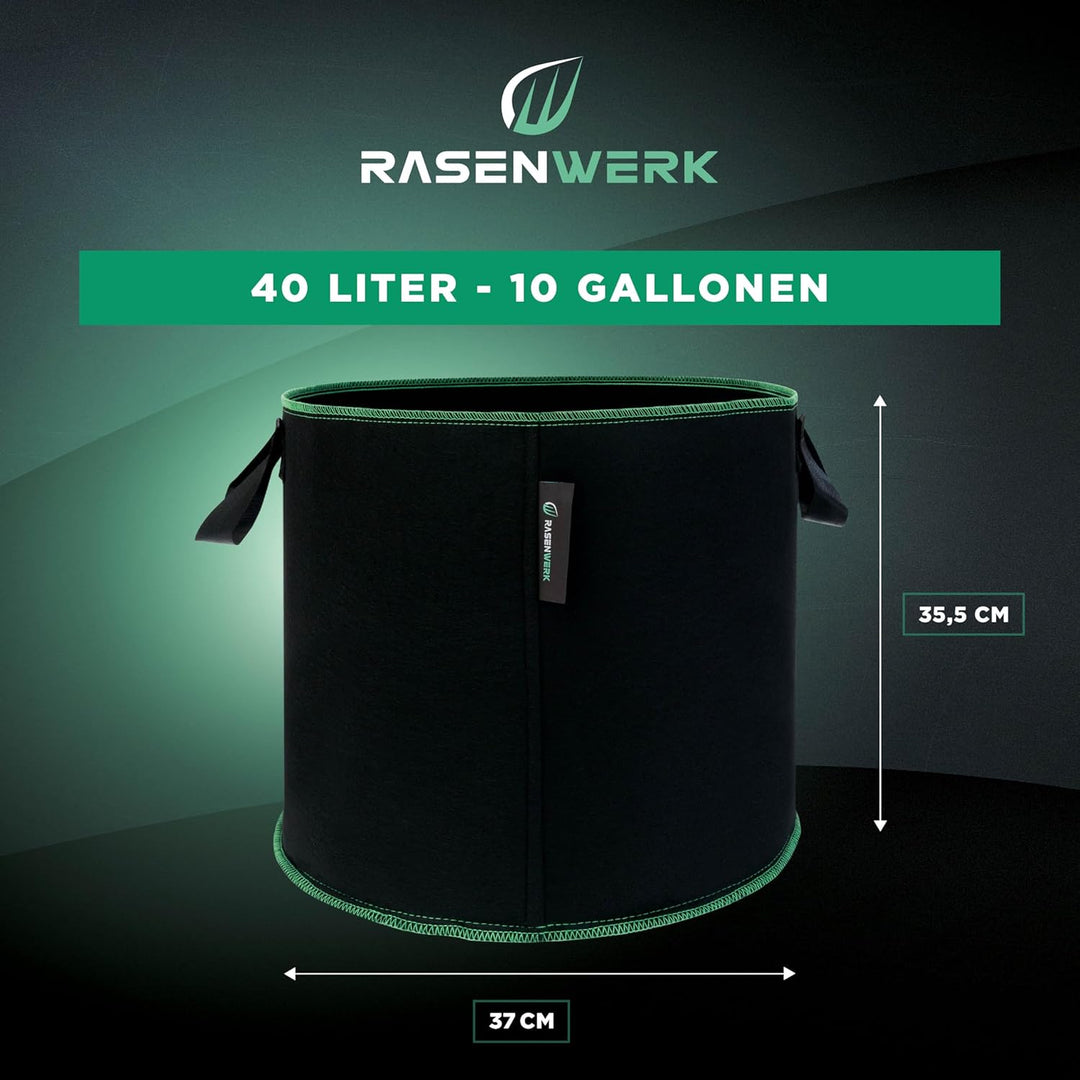 40 Liter Pflanztasche aus Vliesstoff - Pflanzsack für Garten, Gewächshaus &amp; Balkon - Pflanzbeutel fü