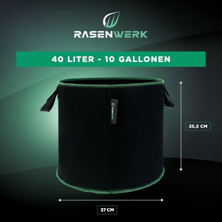 40 Liter Pflanztasche aus Vliesstoff - Pflanzsack für Garten, Gewächshaus &amp; Balkon - Pflanzbeutel fü