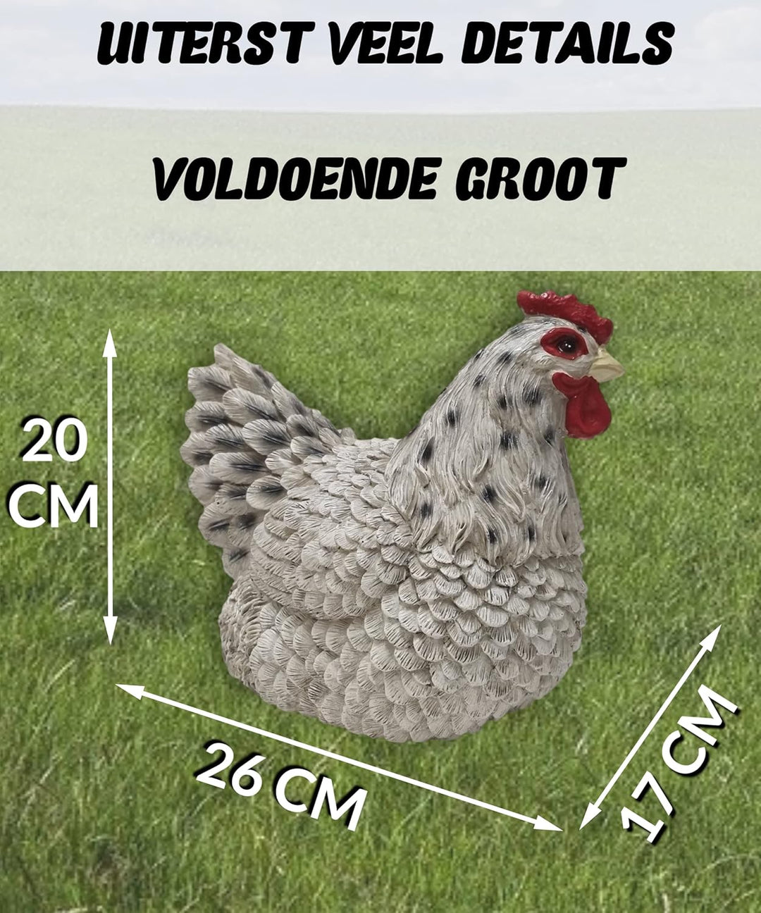 Figur Huhn sitzend - für Haus & Garten - lebensecht - 26 x 17 x 20 cm - Weiss