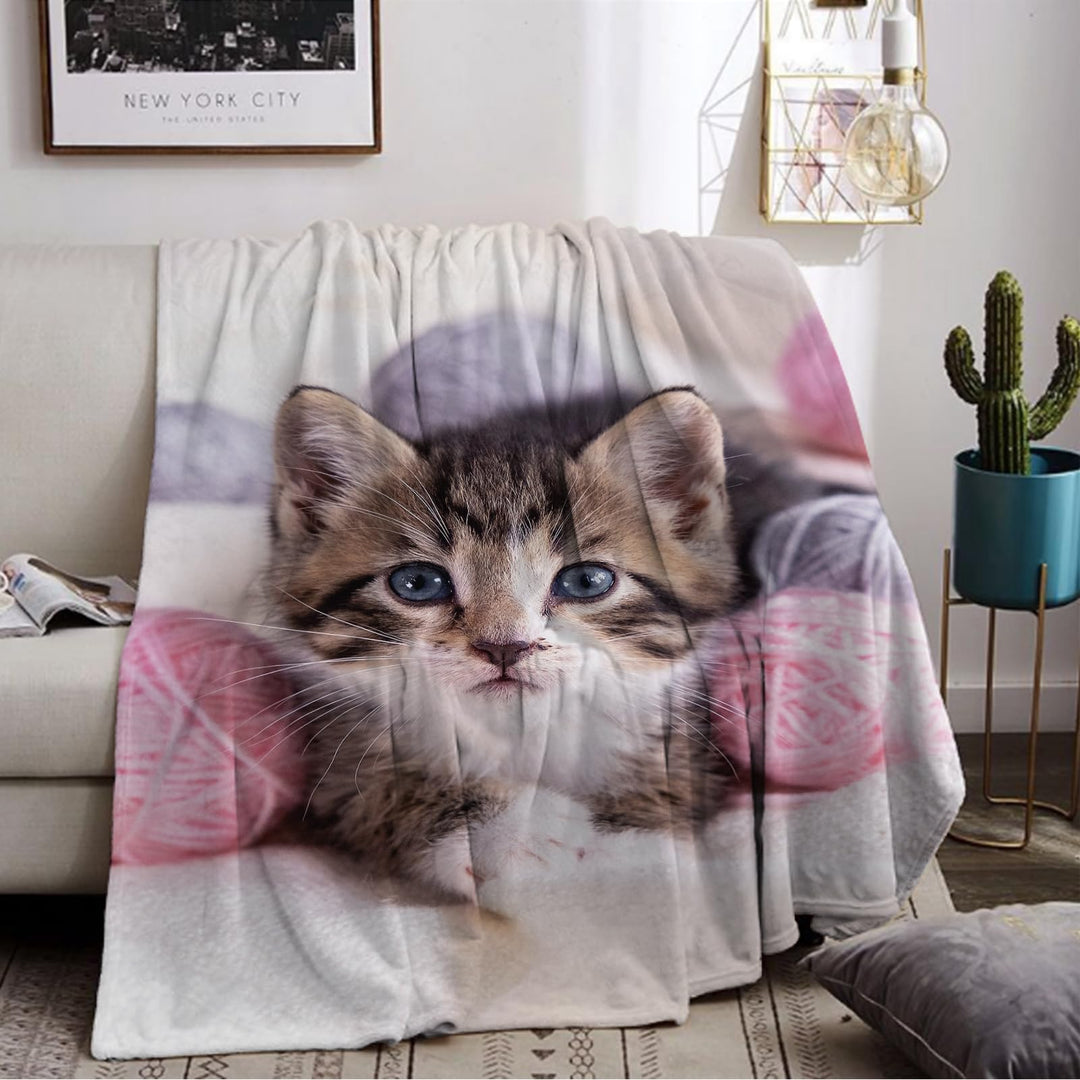 Katzemotiv Kuscheldecke für Kinder, Katzen Flanell Decke,Kinderdecke Katzemotiv Flauschige Plüsch De