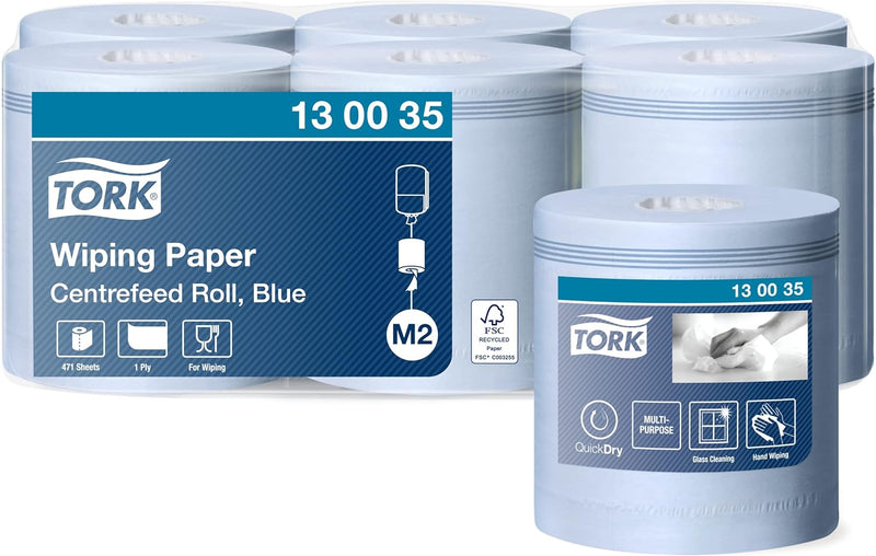 Tork Papierwischtücher mit Innenabrollung Blau M2, Saugfähig, 6 × 471 Blatt, 130035 165 m*19.5 cm bl