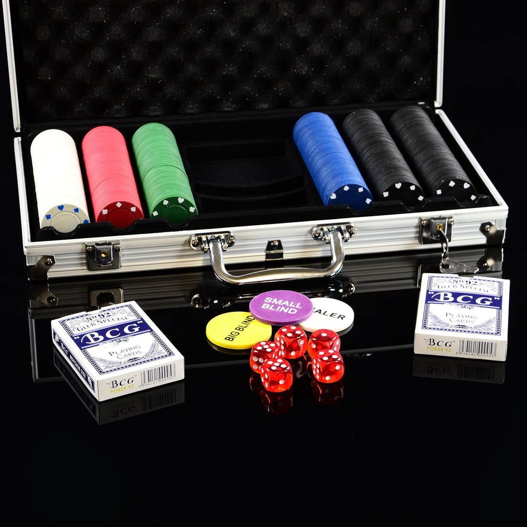 SONLEX Pokerkoffer mit 300 500 Pokerchips abschliessbar Pokerkarten Zubehör Deluxe Pokerset Casino A