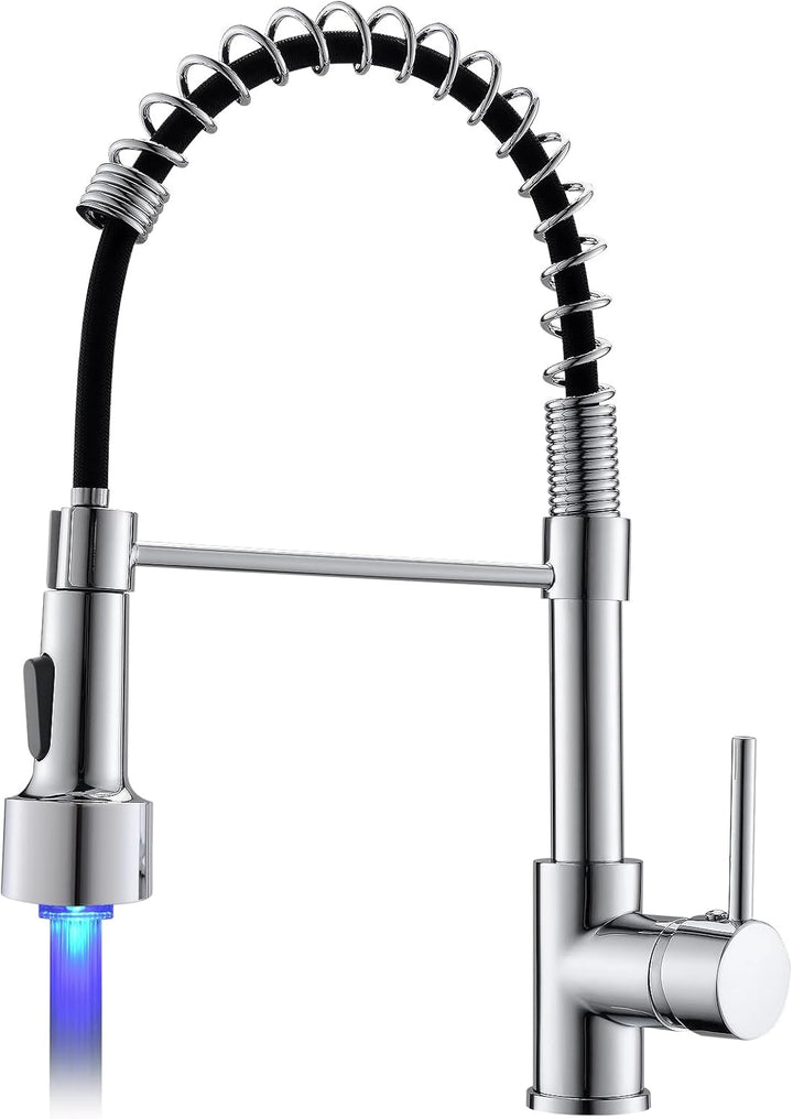 TIMACO LED Küchenarmatur Chrom Wasserhahn Küche mit Spiralfeder, 360°Schwenkbare Spültischarmaturen