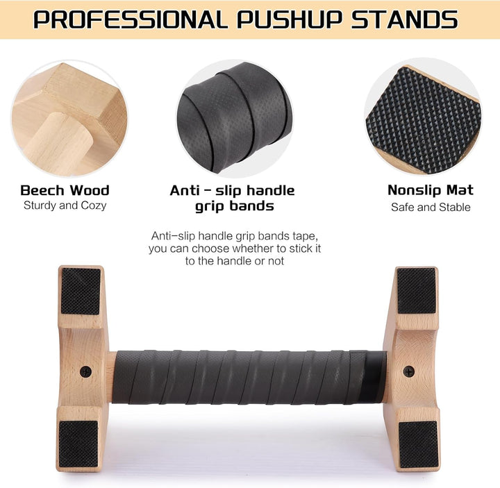AnExer Liegestützgriffe Holz Parallettes Handstand Griffe für Calisthenics, Rutschfeste Push up Bars