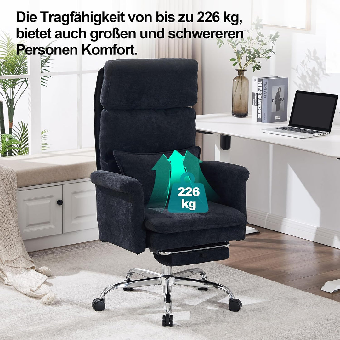 UEV Bürostuhl Ergonomisch mit Fussstütze bis 226kg,klappbare Armlehnen/Dicker Sitzpolsterung/Verstel