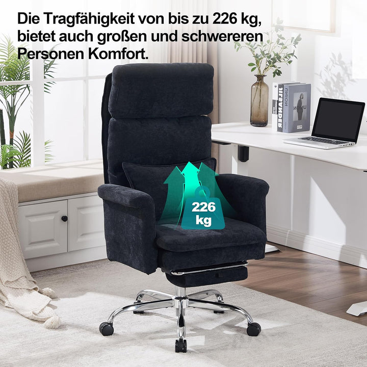 UEV Bürostuhl Ergonomisch mit Fussstütze bis 226kg,klappbare Armlehnen/Dicker Sitzpolsterung/Verstel