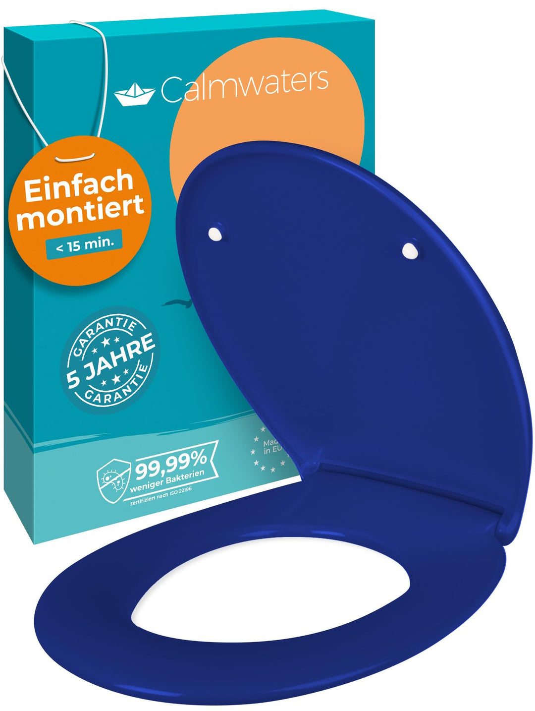 Calmwaters® Premium WC Sitz einfache Montage, Toilettendeckel bis 250 kg, Made in EU, antibakteriell