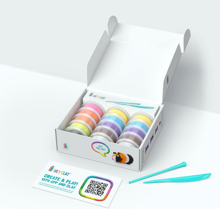 HEY CLAY - 15 Dosen lufttrocknende Knete für Kinder ab 3 Jahren - Kreatives Bastelset - Modelliermas