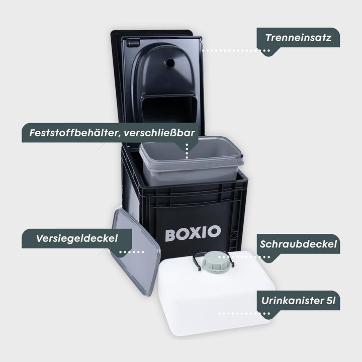 BOXIO Toilet Plus - Trenntoilette mit Starter Kit, Mobile Camping Toilette 40 x 30 x 28 cm inkl. 2x