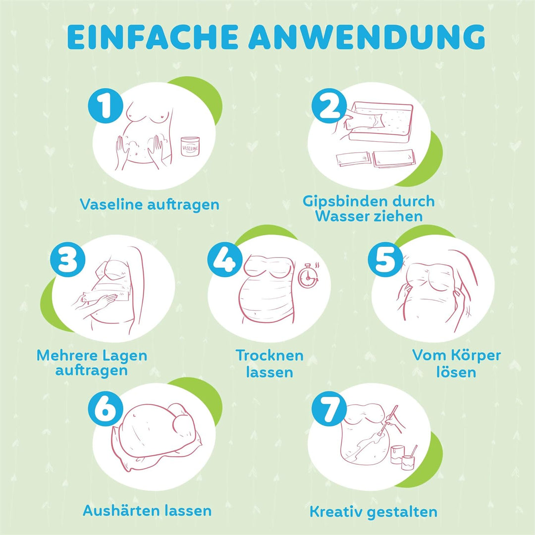 Hipsty Gipsabdruck Babybauch Set mit (23m) Gipsbinden, 12 Acrylfarben & vielem mehr | Der Bauchabdru