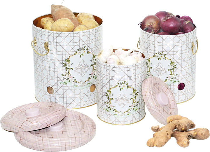 Lashuma Aufbewahrungsbehälter Zwiebeln, Knoblauch Vorratsdose mit Löchern, Kartoffeltopf gross 22 cm