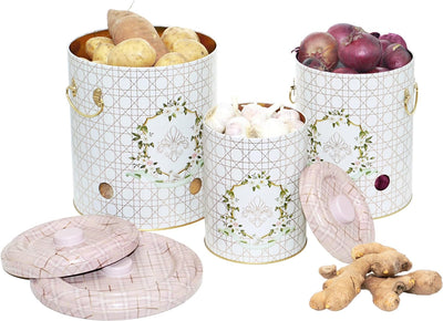 Lashuma Aufbewahrungsbehälter Zwiebeln, Knoblauch Vorratsdose mit Löchern, Kartoffeltopf gross 22 cm