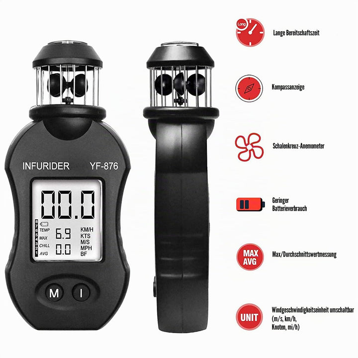 Handheld Windmesser Windmessgerät,INFURIDER YF-876 Digital Anemometer Wind Speed Meter für Windgesch