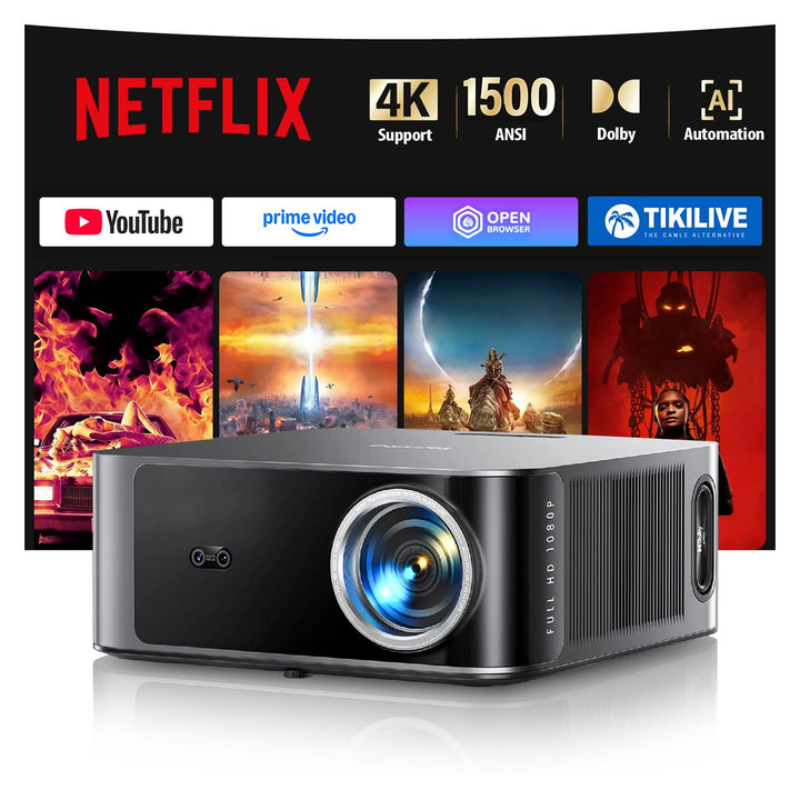 Beamer 4K【Offizielles Netflix & Dolby Audio】 Toptro 1200 ANSI Smart Beamer Heimkino, 1080P Full HD V