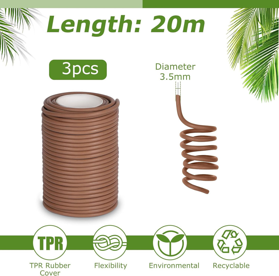 efuturetime 3 x Pflanzendraht 3.5mm Bindedraht Ummantelt 20m Wickeldraht Gummiert für Training und U