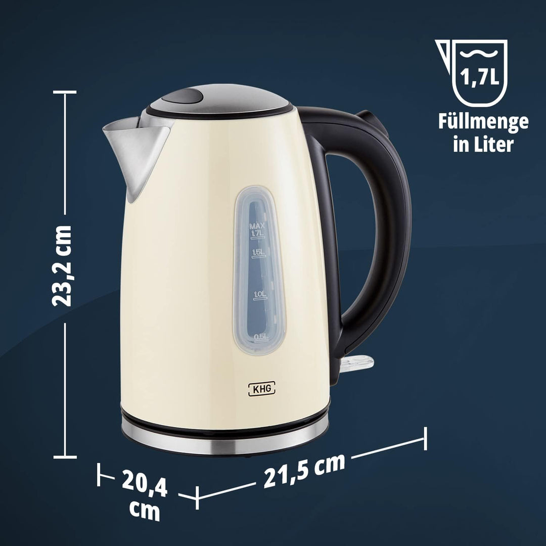 KHG Wasserkocher WK-1707 CE Edelstahl creme 1,7 Liter, auswaschbarer Kalkfilter, Wasserstandsanzeige