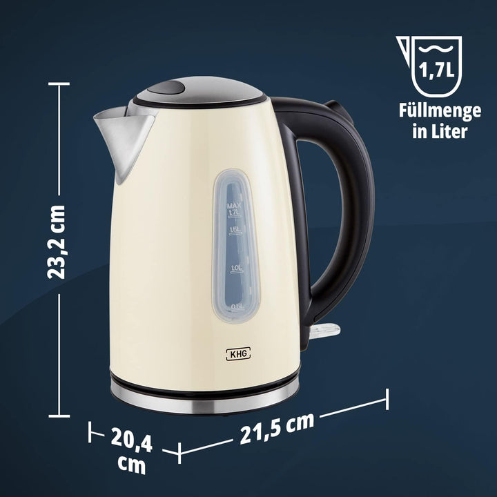 KHG Wasserkocher WK-1707 CE Edelstahl creme 1,7 Liter, auswaschbarer Kalkfilter, Wasserstandsanzeige