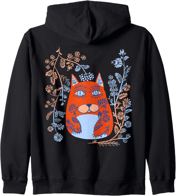 Magische Katze -Blumen Vintage Ukrainischen Wyschywanka-Stil Kapuzenjacke