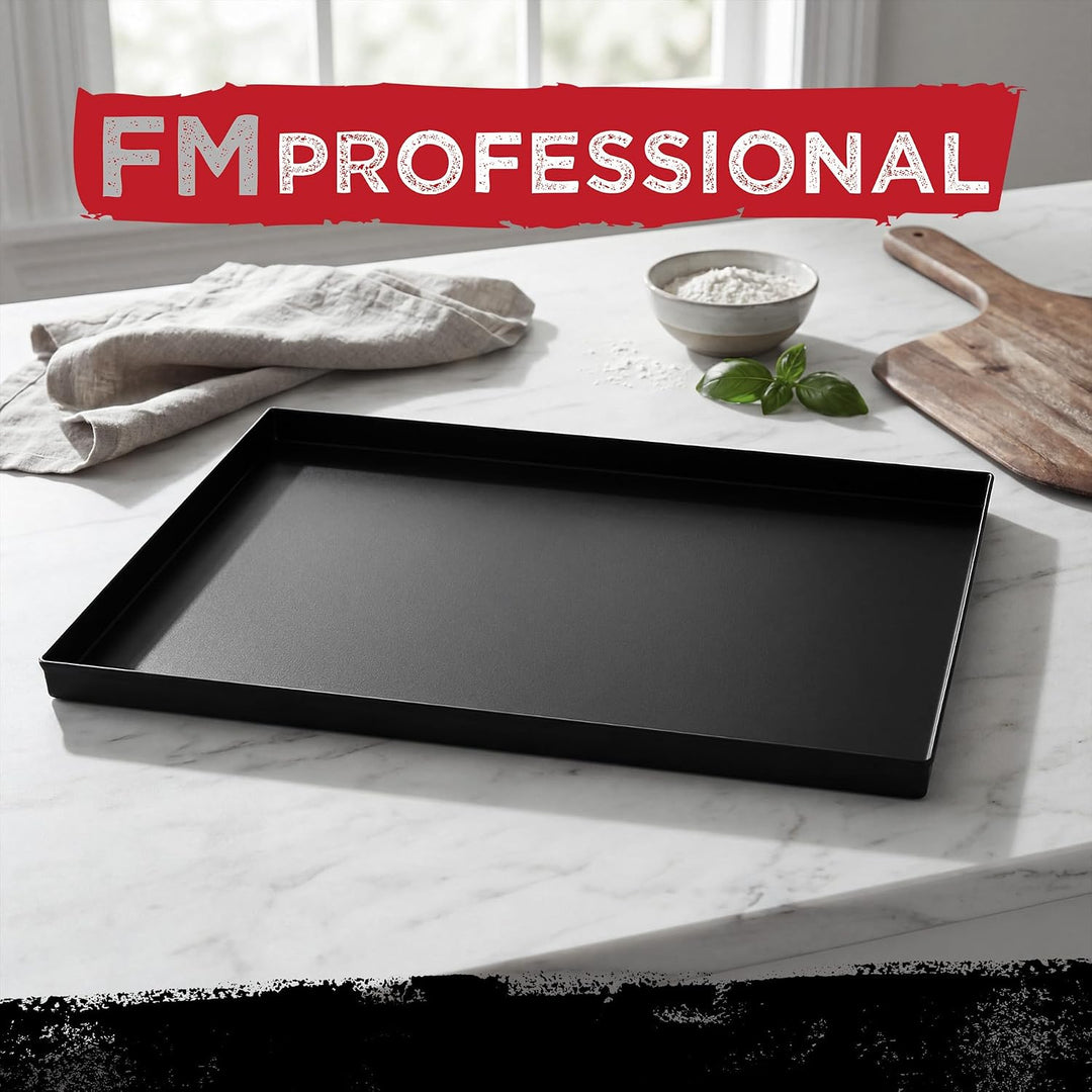 FMprofessional Pizzablech-Set 60x40 cm, eckige From ideal für Pizza, Backblech ist hitzebeständig bi