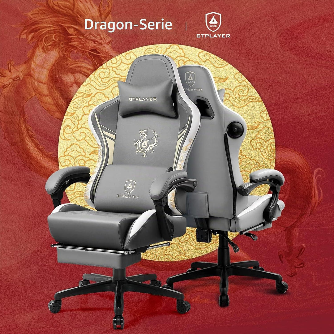 GTPLAYER Gaming Stuhl Gamer Stuhl mit Bluetooth-Lautsprechern und Fussstütze, Dragon Series Bürostuh