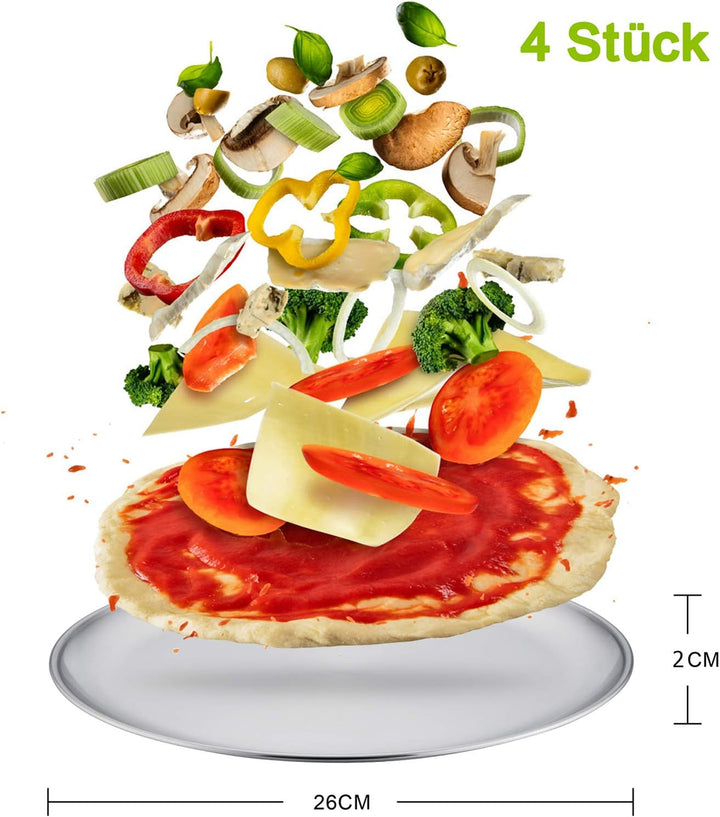TEAMFAR Pizzablech 4er-Set, Edelstahl Rund Pizzaform Pizza Backblech zum Backen im Ofen, ∅ 26 cm, Ge