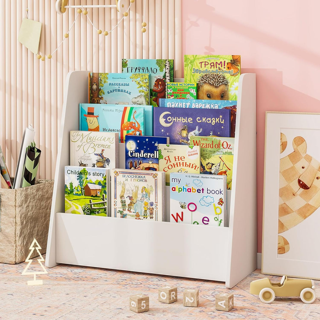 COSTWAY Kinderregal mit 4 Fächern, Bücherregal für Kinder, Zeitungsständer, Aufbewahrungsregal für K