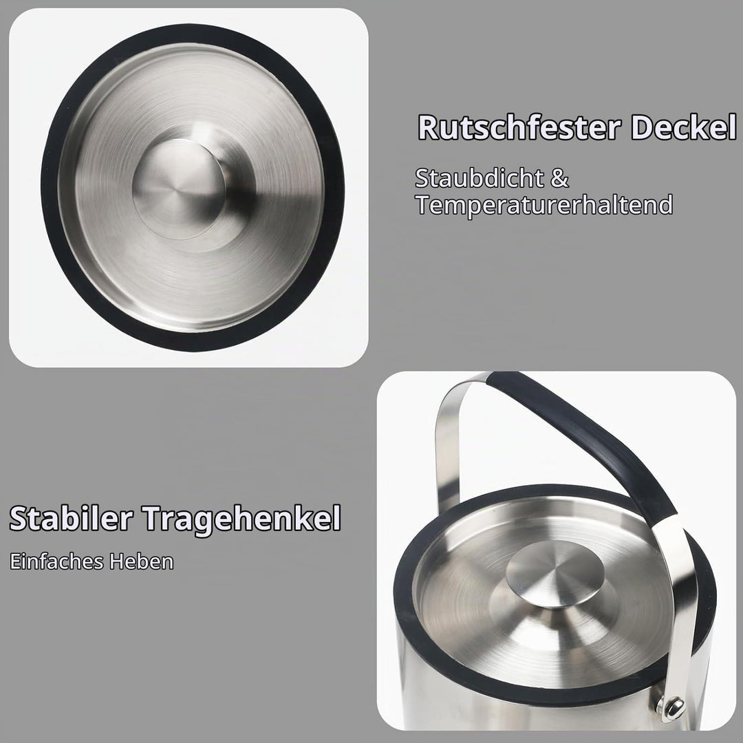 3L Eiswürfelbehälter mit Deckel Sektkühler Flaschenkühler Champagner Kühler Doppelwandiger Eiskübel