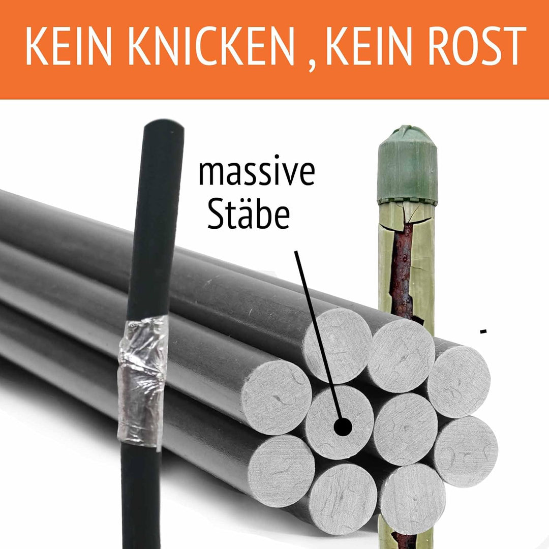 20 Schwarze Glasfaserstäbe Rankstäbe - Pflanzstäbe 1 m x 7 mm Fiberglasstangen als Pflanzenstütze, R