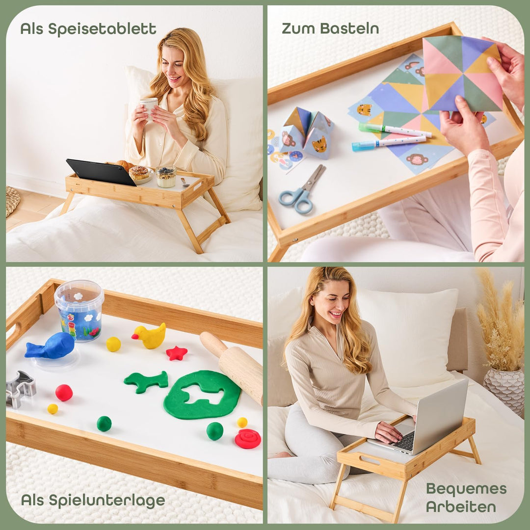 Blumtal Betttablett aus Bambus mit Holzstrebe für Tablets/Handys - Frühstückstablett fürs Bett - Bet