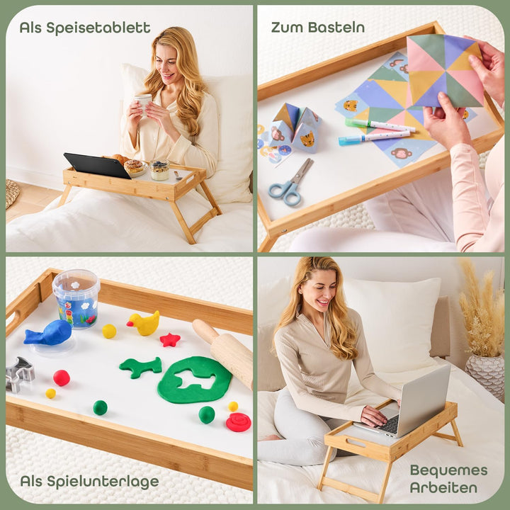 Blumtal Betttablett aus Bambus mit Holzstrebe für Tablets/Handys - Frühstückstablett fürs Bett - Bet
