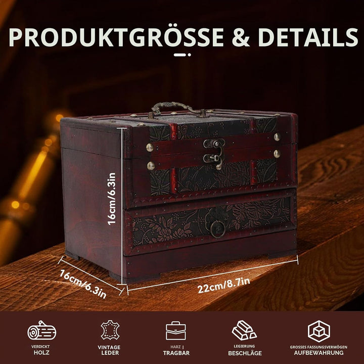 Vintage Handgefertigte Aufbewahrungsbox, Retro-Schmuckkästchen/Aufbewahrungsbox Aus Holz Mit Spiegel
