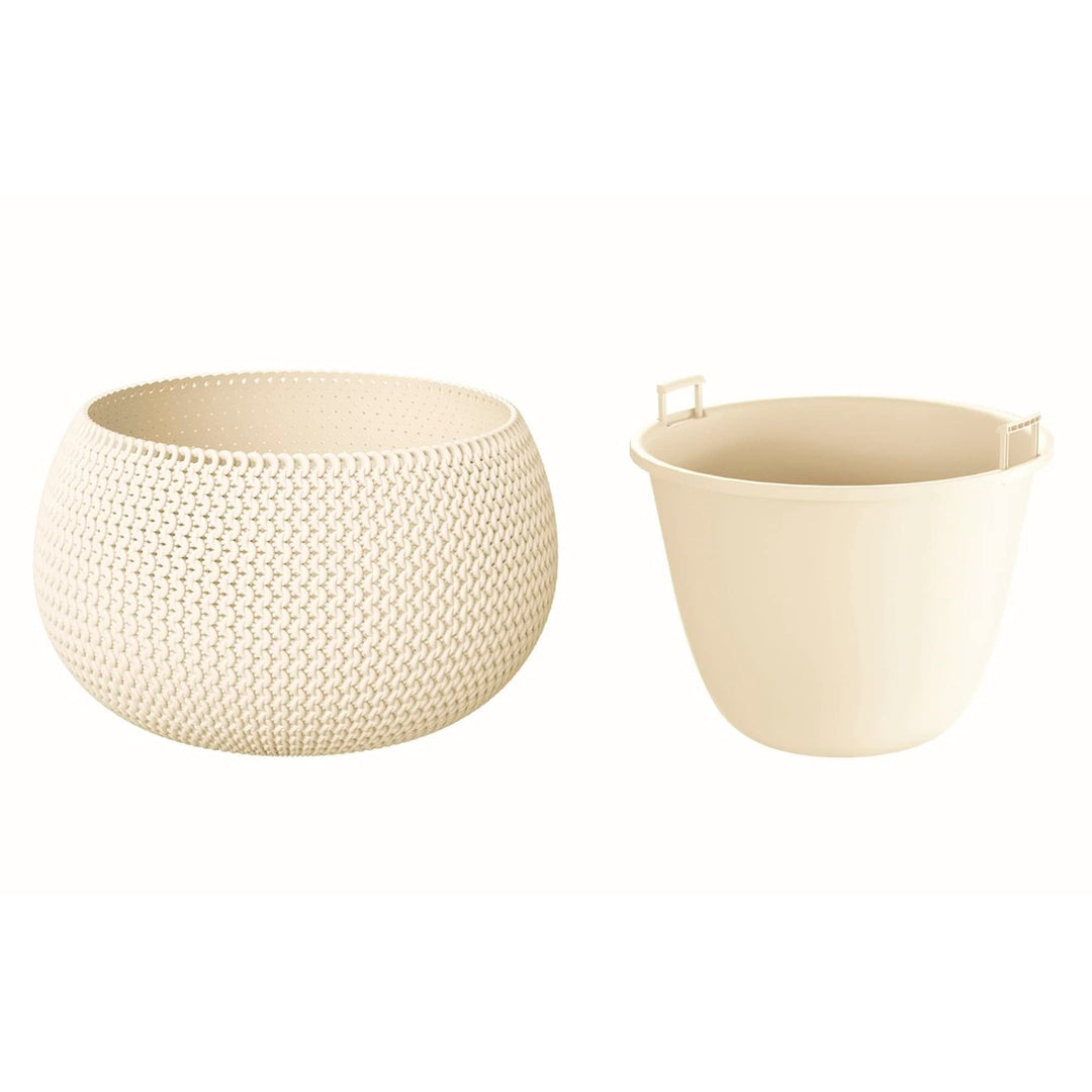 Maceta redonda con deposito Splofy Bowl de plastico en color crema 47,8 (largo) x 47,8 (ancho) x 30