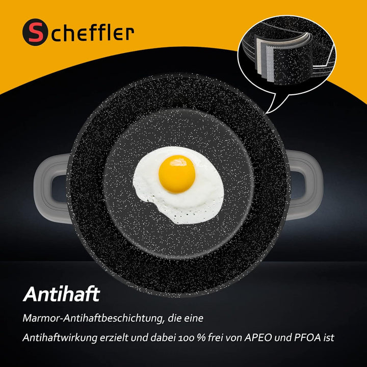 Topf Scheffler Kochtopf 20cm 2.2L mit Glasdeckel, Schmortopf mit Antihaftbeschichtung, Bratentopf In