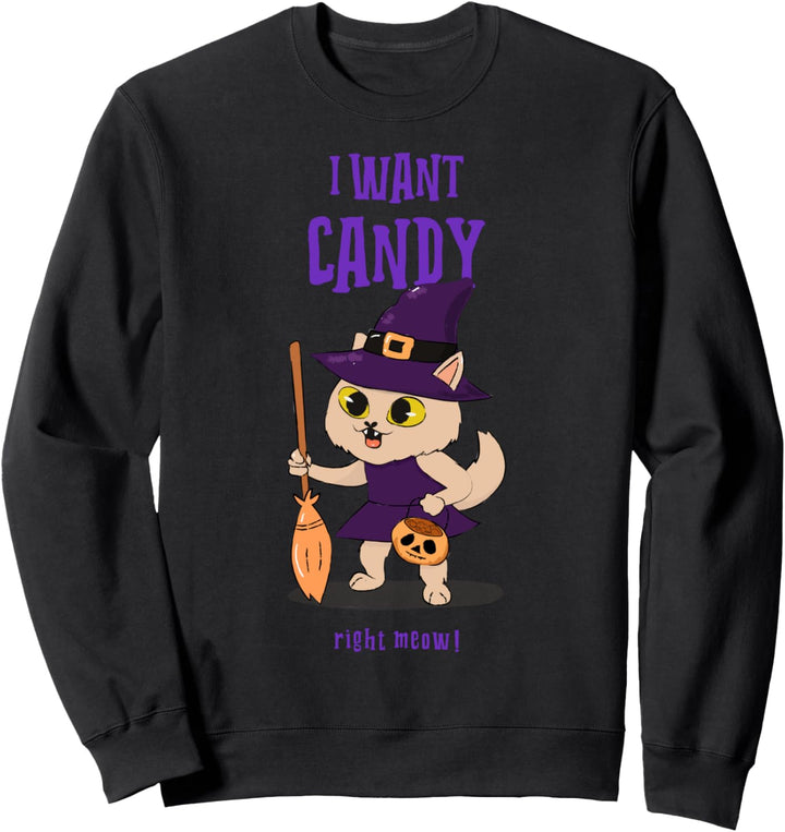 Ich möchte Süssigkeiten Katze lustiges Kostüm Halloween Sweatshirt