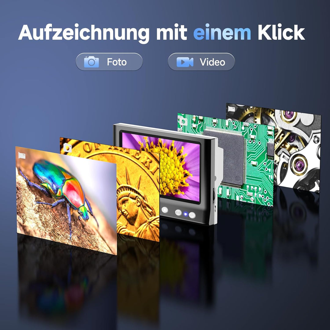 Leipan LPM7 4.3" Mikroskop, IPS Digital Mikroskop für Erwachsene, Münzlupe mit 8-LED-Lichtern, Windo