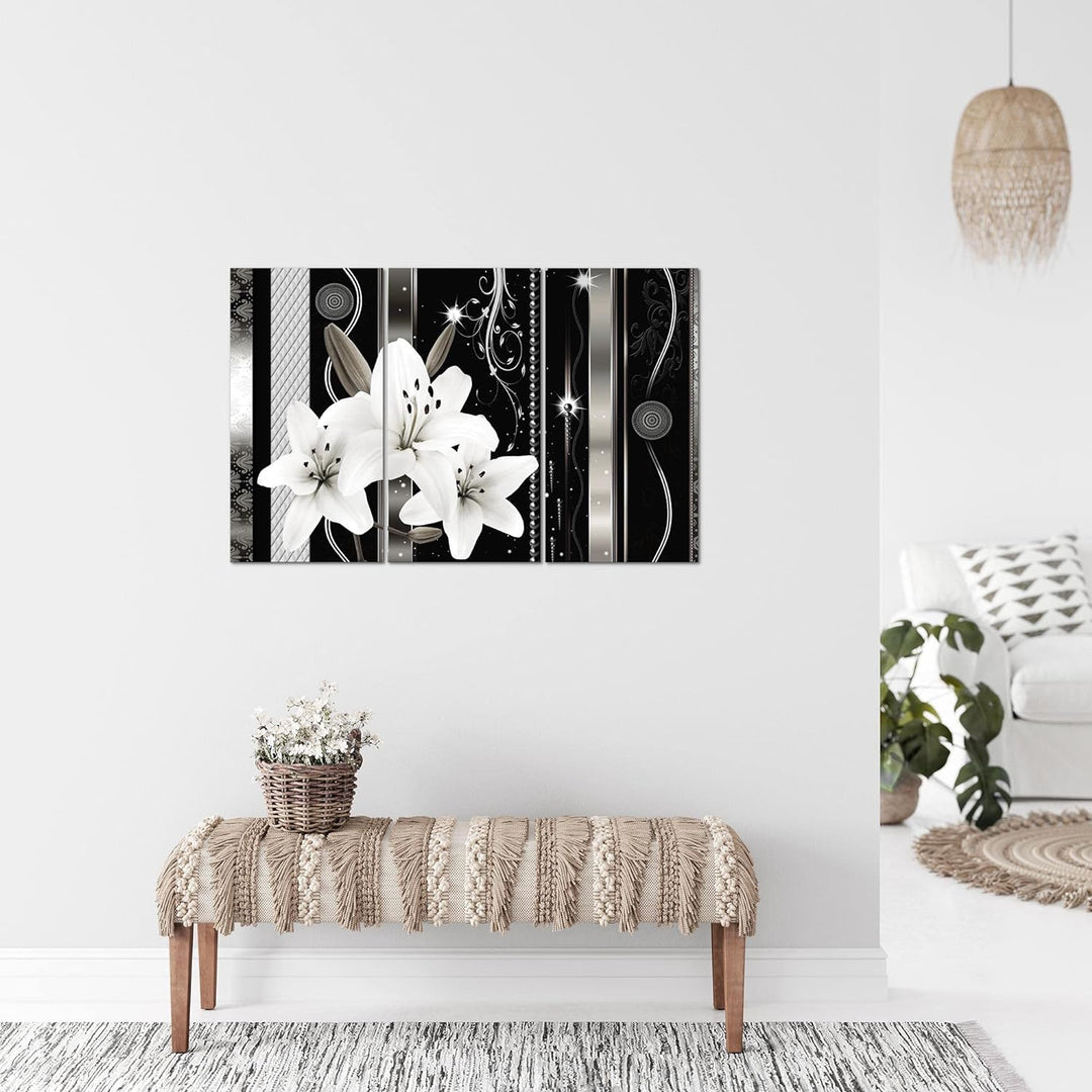 Runa Art Wandbilder Blumen Lilien Bild XXL Wohnzimmer Schlafzimmer Grau Abstrakt 120 x 80 cm 3 Teili