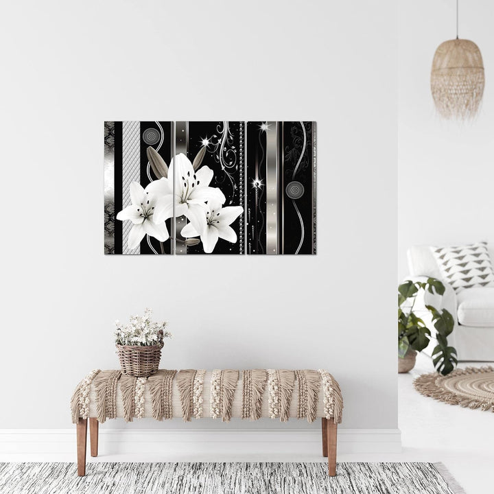 Runa Art Wandbilder Blumen Lilien Bild XXL Wohnzimmer Schlafzimmer Grau Abstrakt 120 x 80 cm 3 Teili