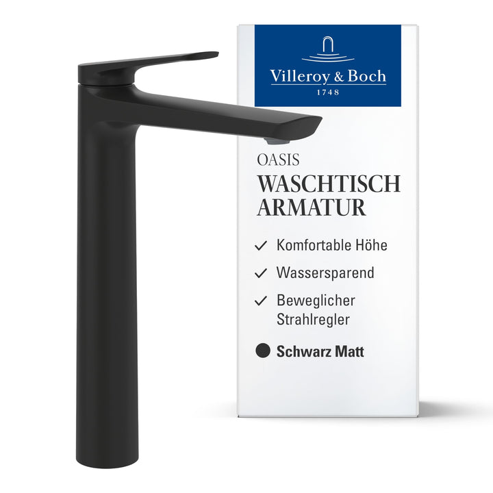 Villeroy & Boch Oasis Waschtischarmatur erhöht - Wasserhahn Bad ohne Ablaufgarnitur - Waschbeckenarm