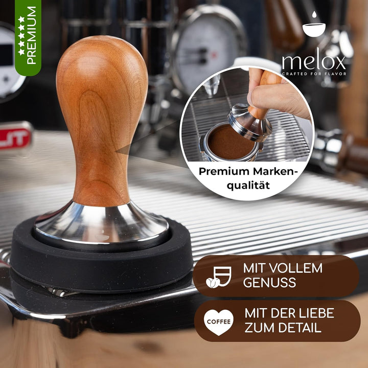 MELOX® - Premium Barista Tamper 58mm aus Edelstahl &amp; Kirschholz (Klassisch) - Kaffee-Stampfer &amp; Kaff