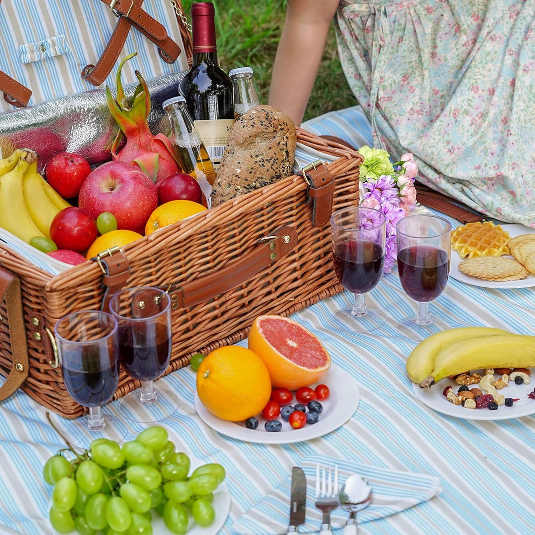 HappyPicnic Wicker Picknickkorb für 4 Personen, Willow Storage Hamper Service Geschenkset für Campin