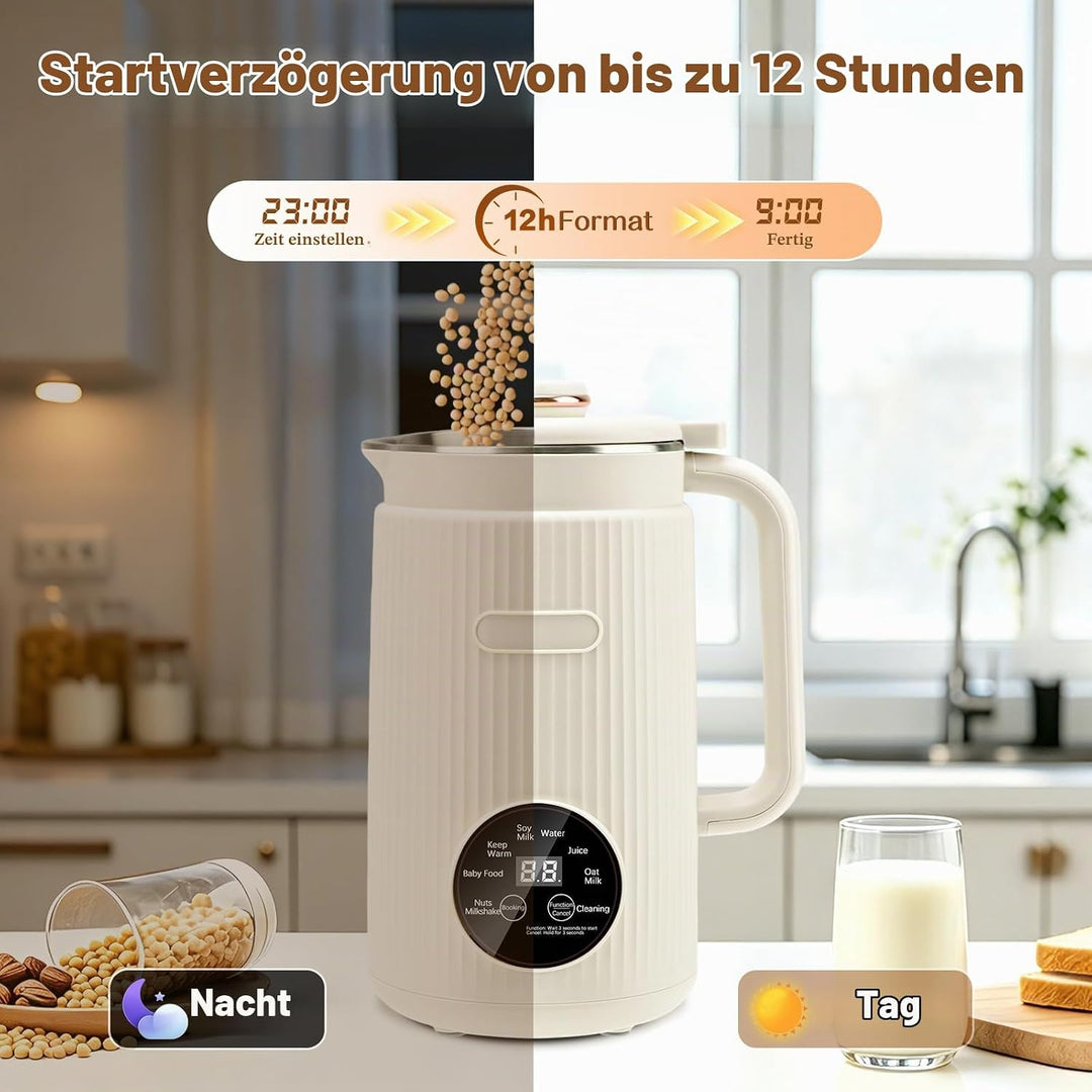 Nussmilchmaschine, 1200ml Automatische Sojamilch Maschine, 8-in-1 Hafermilch Maschine für selbstgema