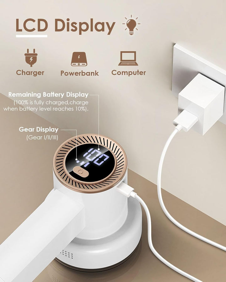 Fusselrasierer Elektrisch Tragbar Fusselentferner Aufladbar Fusselfräse LCD Anzeige mit 6 Klingen Ko