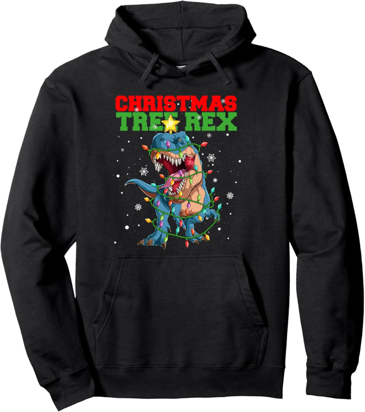 Weihnachtsbaum Dinosaurier Lichterkette Christmas Tree Rex Pullover Hoodie