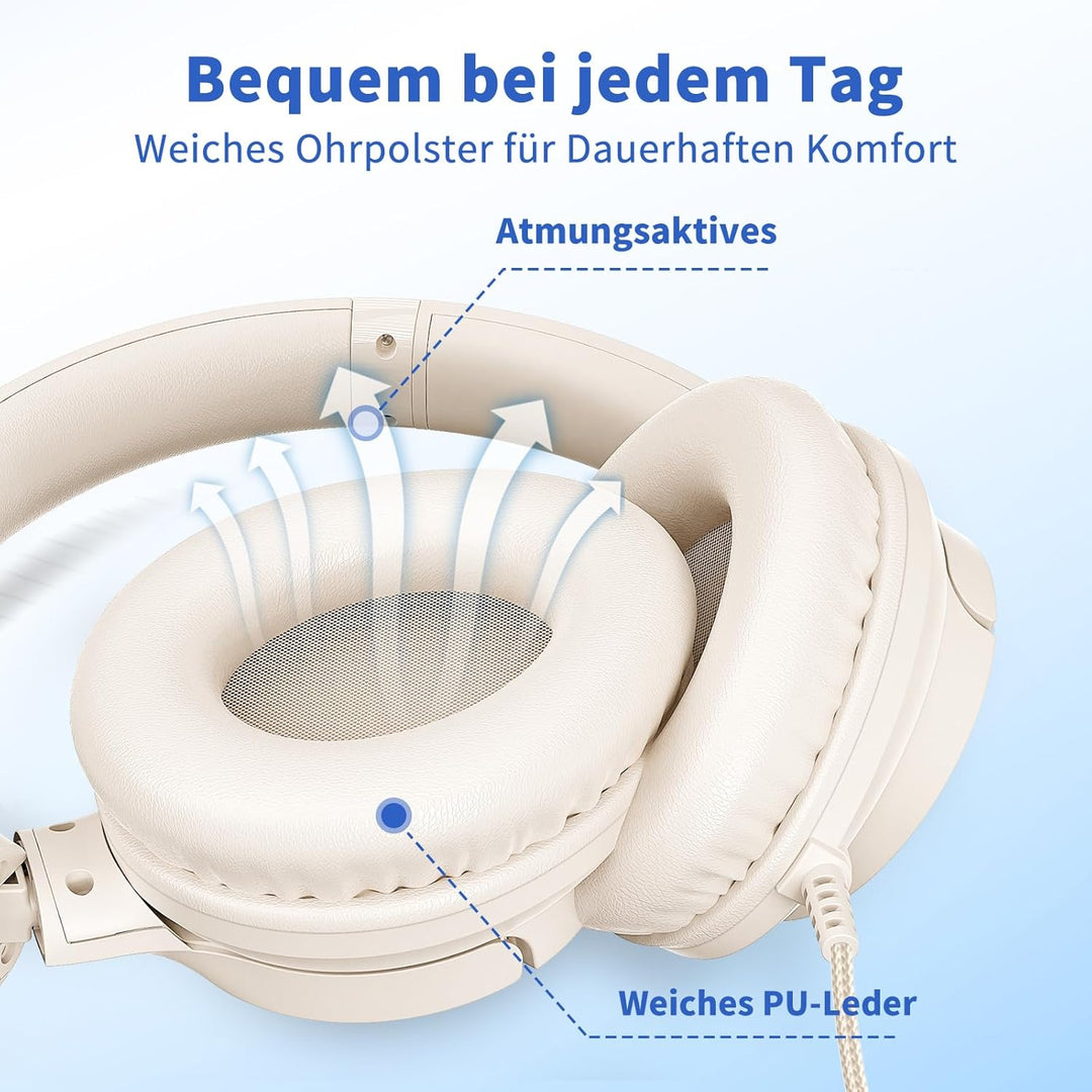 Kopfhörer mit Kabel und Mikrofon, Over-Ear Kabelkopfhörer mit 3,5mm Klinkenstecker, Faltbar Kabelgeb