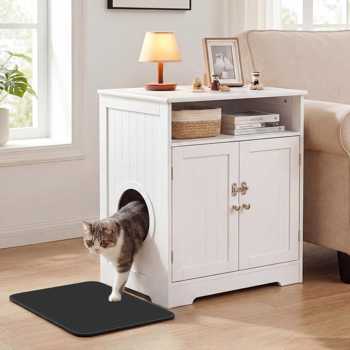 COSTWAY Katzenklo Schrank, Katzenschrank mit Streumatte, 2 abschliessbaren Türen, Eingang & Fach, 3