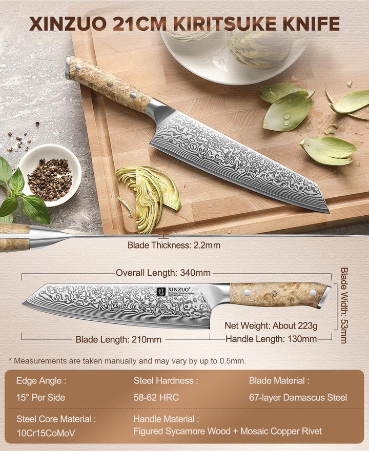 XINZUO Damaststahl 21cm Kiritsuke Kochmesser -Schärfe und Haltbarkeit Damaszener Stahl Küchen Chefme