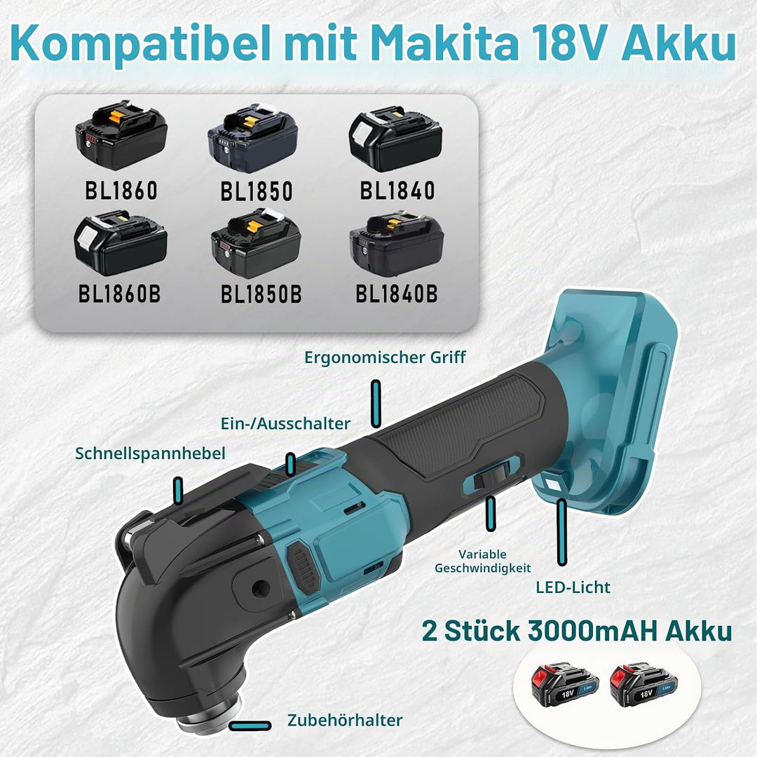 Akku Multifunktionswerkzeug Ersatz für Makita Multifunktionswerkzeug 18v, 4°Oszillationswinkel &amp; 6-G